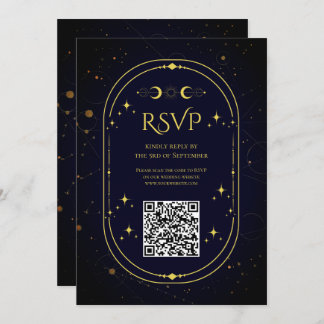 Elegant Celestial Gold Moon Dark Blue RSVP Invitation