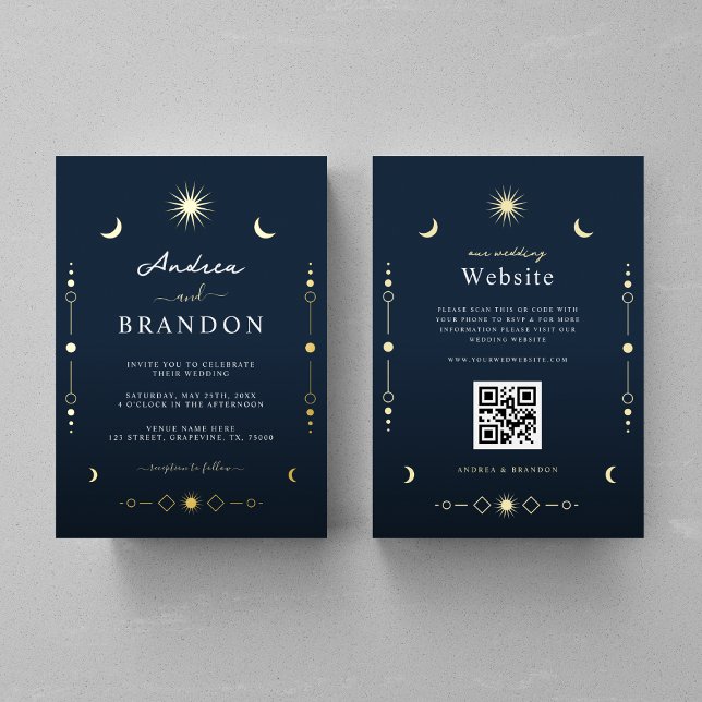 Elegant Celestial Gold Moon & Sun QR Code Wedding (Creator Uploaded)