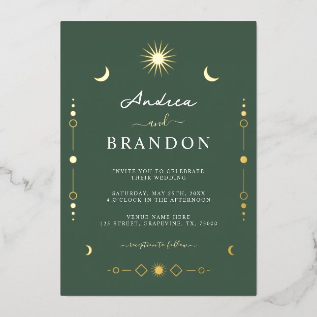 Elegant Celestial Gold Moon & Sun QR Code Wedding (Front)