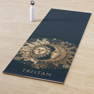 Elegant Celestial Gold Sun Moon Personalized Yoga Mat