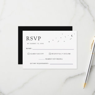 Elegant Celestial Minimal Black Monogram Wedding RSVP Card