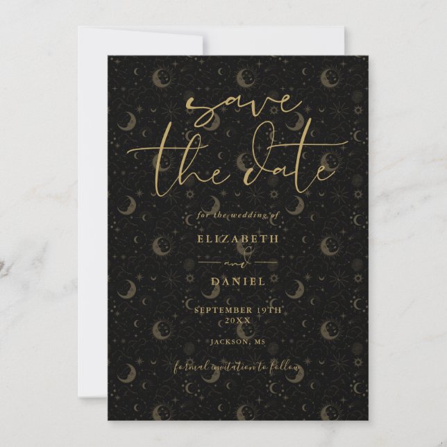 Elegant Celestial Mystical Stars And Moon Wedding Save The Date (Front)