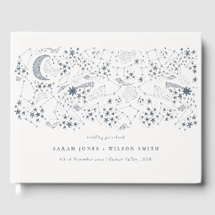 Elegant Celestial Navy Starry Night Moon Wedding Guest Book