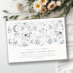 Elegant Celestial Navy Starry Night Moon Wedding Invitation
