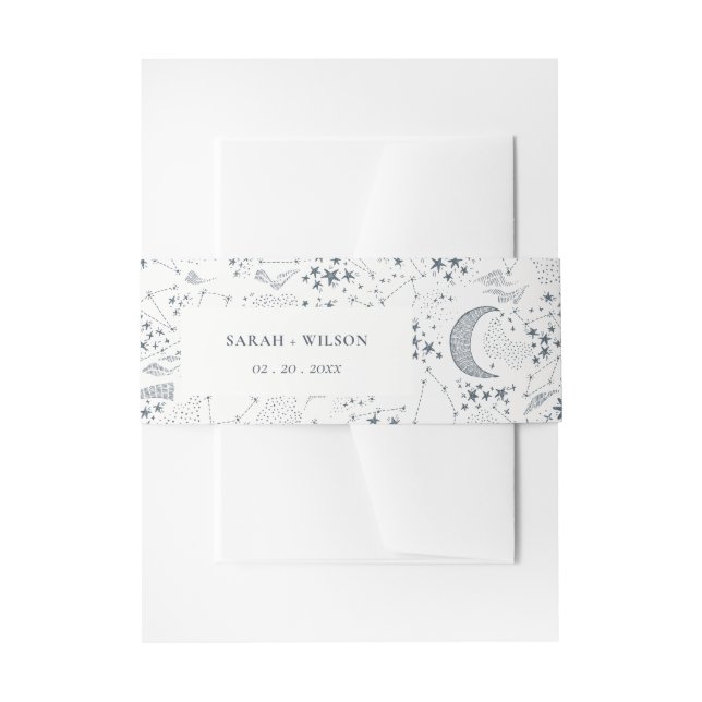 Elegant Celestial Navy Starry Night Moon Wedding Invitation Belly Band (Front Example)