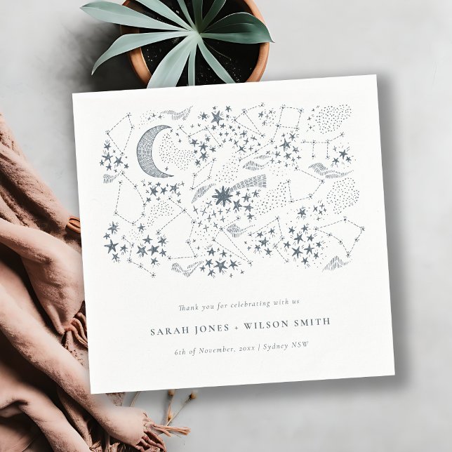Elegant Celestial Navy Starry Night Moon Wedding Napkin (Creator Uploaded)