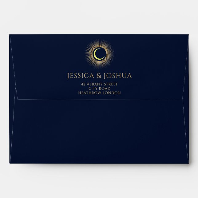 Elegant Celestial Navy Sun Crescent Moon Envelope (Back (Top Flap))