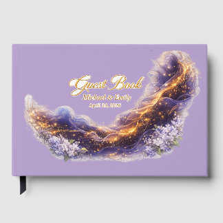 Elegant Celestial Purple  Gold Wedding Guest Book 