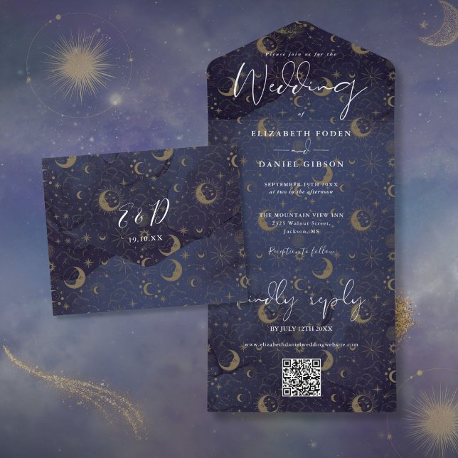 Elegant Celestial Spiritual QR Code Wedding All In One Invitation (Elegant Celestial Spiritual QR Code Wedding All In One Invitation)