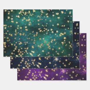 Elegant Celestial Starry Gold Stars Design Wrapping Paper Sheet