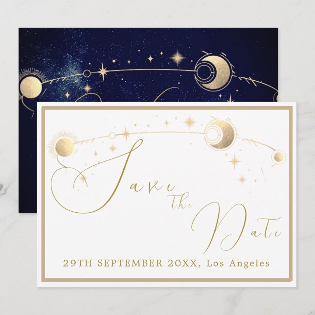  Elegant Celestial Stars Moon Evening Wedding Save The Date (Front/Back)