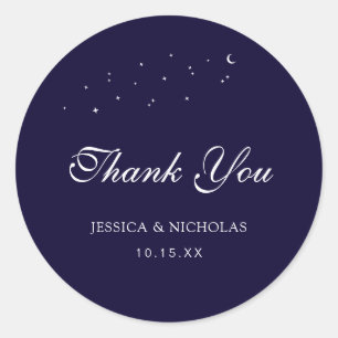 Elegant Celestial Thank You Script Wedding Favour  Classic Round Sticker