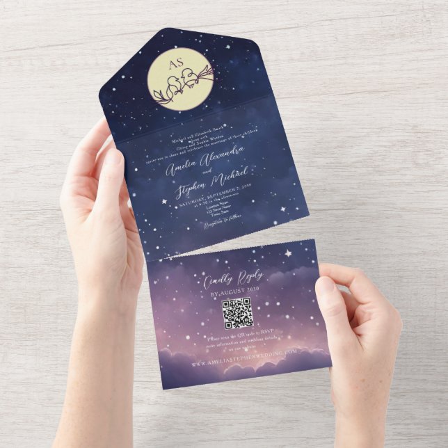 Elegant Celestial Wedding All In One Invitation (Tearaway)