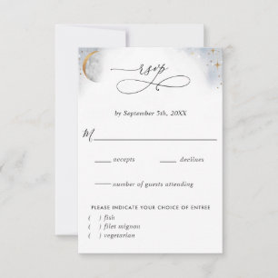 Elegant Celestial With/Without Meal Choices RSVP Card