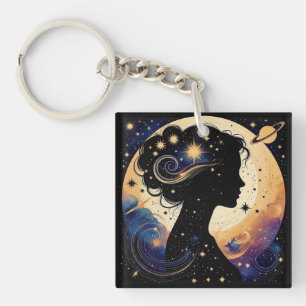 Elegant Celestial Woman Silhouette Keychain