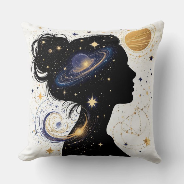 Elegant Celestial Woman Silhouette Throw Pillow (Front)