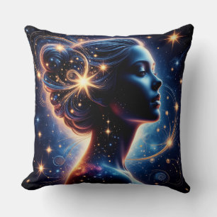 Elegant Celestial Woman Silhouette Throw Pillow