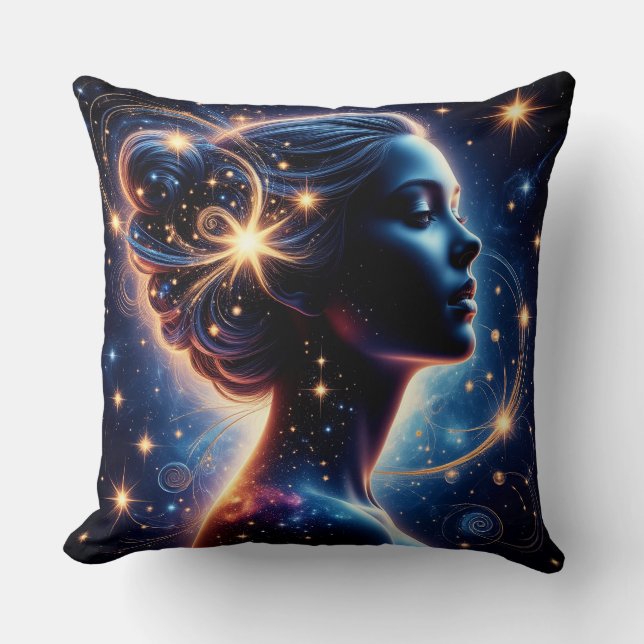 Elegant Celestial Woman Silhouette Throw Pillow (Front)