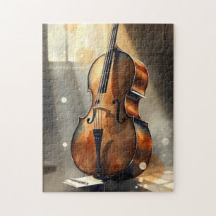elegant cello in a dimly lit studio jigsaw puzzle