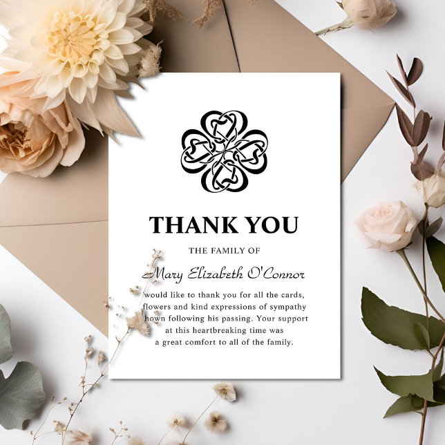 Elegant Celtic Clover Luck Bereavement Thank You Card (Creator Uploaded)