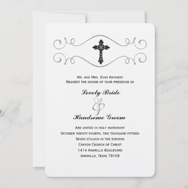 Elegant Celtic Cross Christian Wedding Invitation (Front)