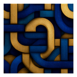 Elegant Celtic-Inspired Blue Gold Braided Abstract Poster