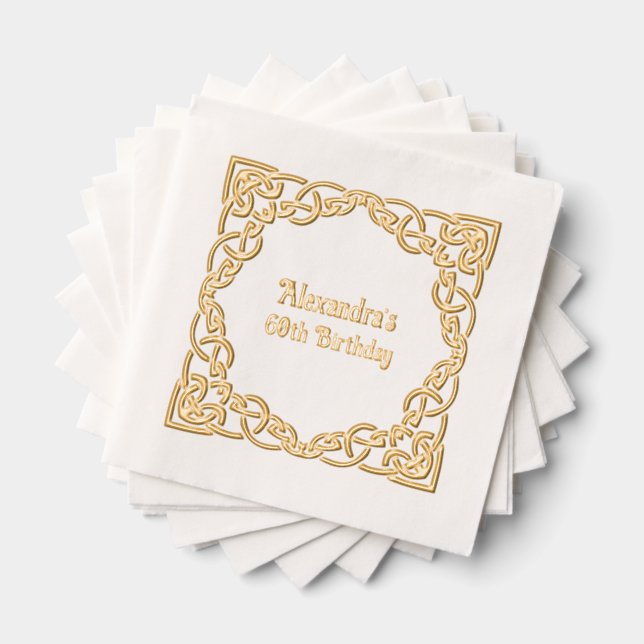 Elegant Celtic Knot Frame Birthday Party Foil Napkins (Insitu (Stacked))