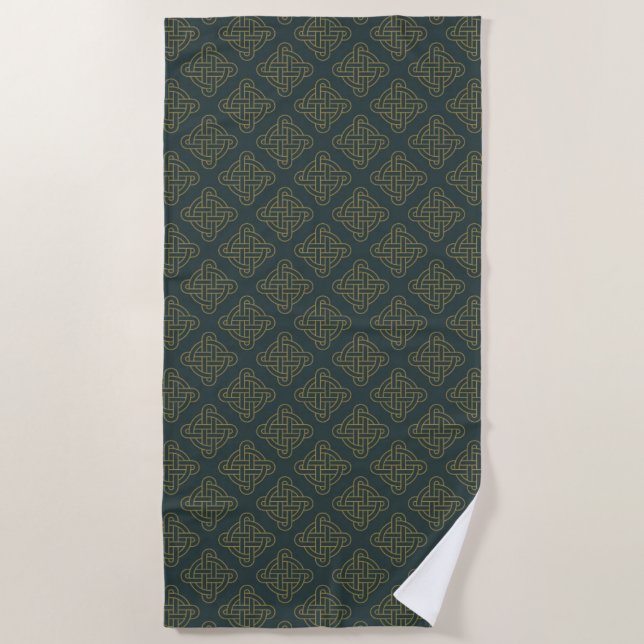 Elegant Celtic Knot Pattern Beach Towel (Front)
