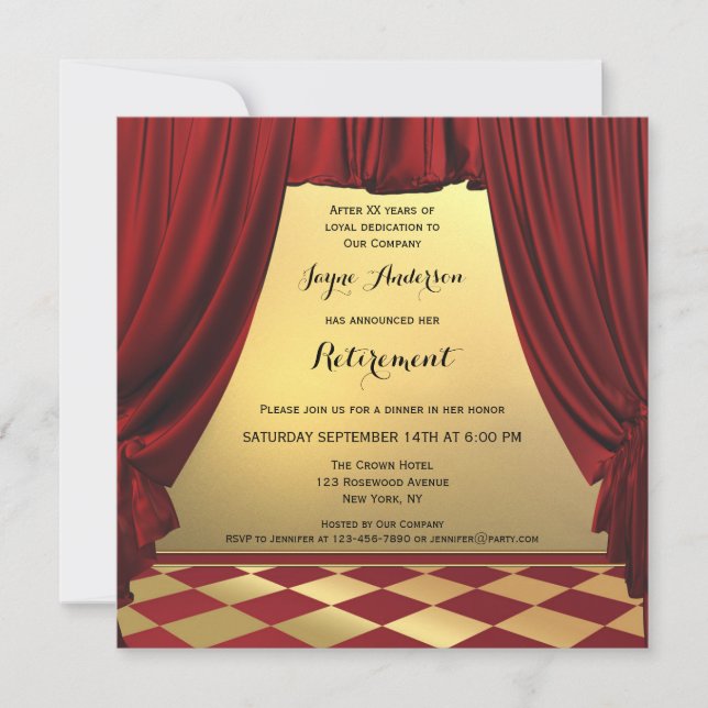 Élégant Centre Stage Retraite Party Invitation (Devant)