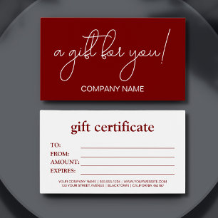 Élégant certificat cadeau d'affaires blanc et roug