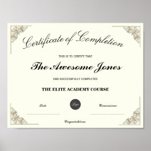 Elegant Certificate of Completion Custom Logo Poster