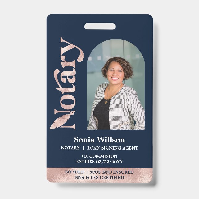 Elegant Certified Notary Public Loan Signing Agent Badge (Front)