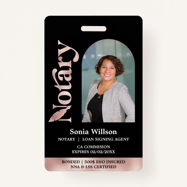 Elegant Certified Notary Public Loan Signing Agent Badge (Front)