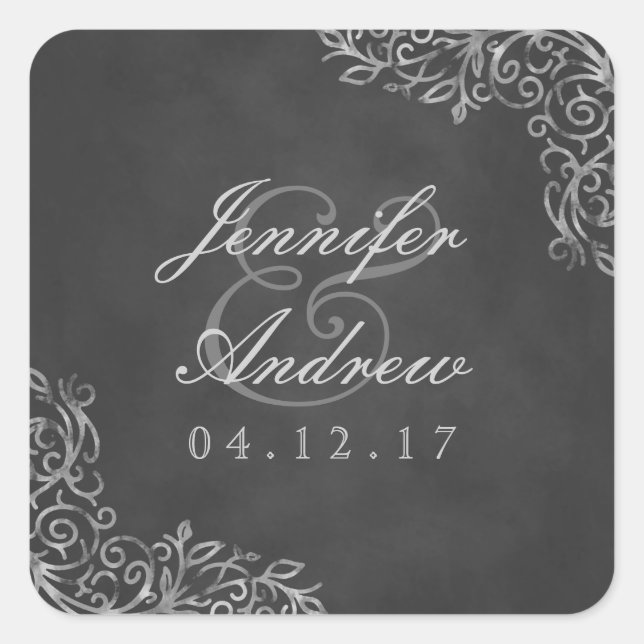 Elegant Chalkboard Filigree Wedding Stickers (Front)