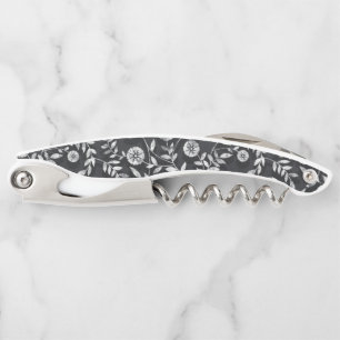 Elegant Chalkboard Floral Pattern Corkscrew