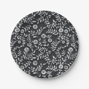 Elegant Chalkboard Floral Pattern Paper Plate