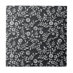 Elegant Chalkboard Floral Pattern Tile