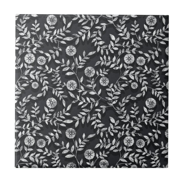 Elegant Chalkboard Floral Pattern Tile (Front)