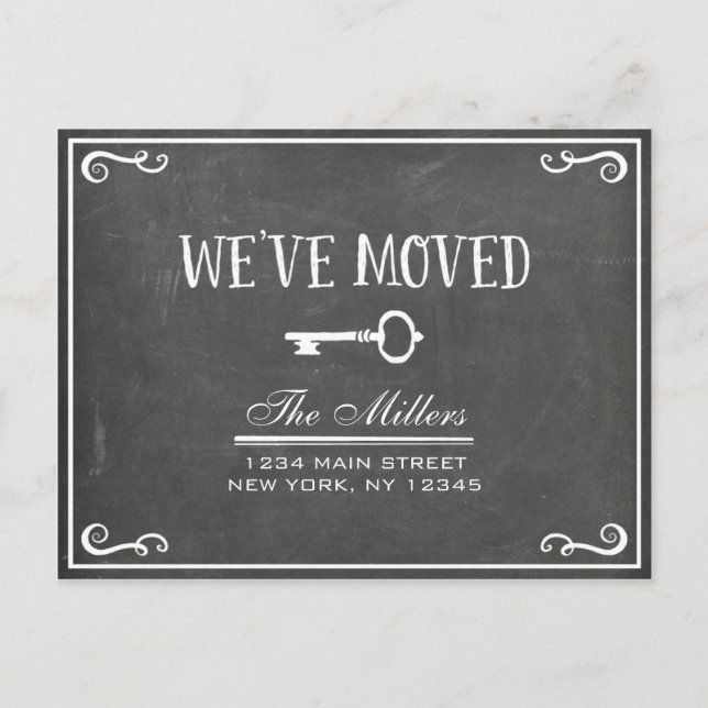 Elegant Chalkboard Key Moving Announcement Postcard (Front)