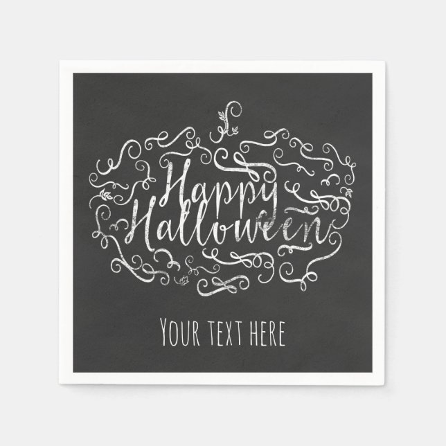 Elegant Chalkboard Pumpkin Happy Halloween Party Napkin (Front)