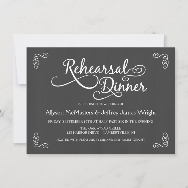 Elegant Chalkboard Rehearsal Dinner Invitations (Front)