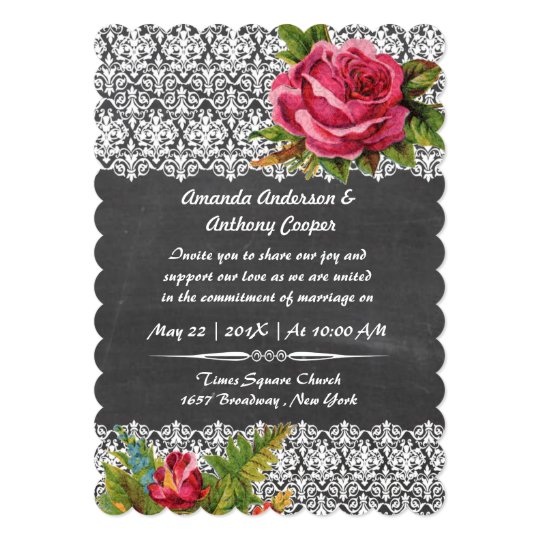 Elegant chalkboard rose and lace card