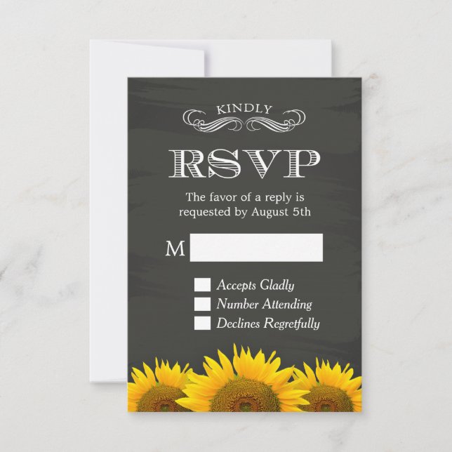 Elegant Chalkboard Sunflowers Decor RSVP Reply Card (Front)