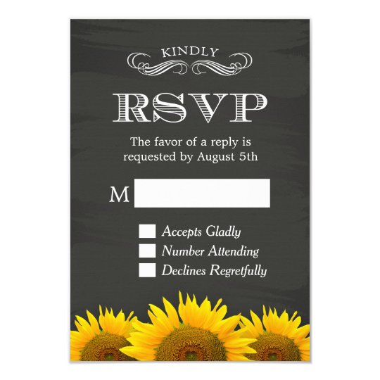 Elegant Chalkboard Sunflowers Decor RSVP Reply Card