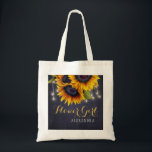 Elegant chalkboard sunflowers wedding flower girl tote bag<br><div class="desc">Rustic elegant summer or autumn fall wedding stylish bridesmaid / maid of honour / flower girl/ mother of the bride or mother of the groom tote bag on dark midnight navy blue chalkboard featuring a beautiful sunflowers bouquet and strings of twinkle lights with custom text. Fill in your information in...</div>