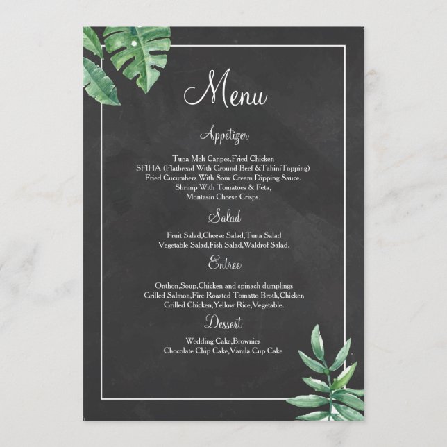 Elegant Chalkboard Wedding Menu Card Templates (Front)