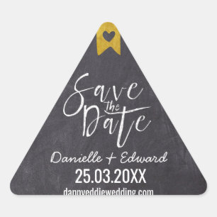 Elegant Chalkboard White Handwriting Save the Date Triangle Sticker