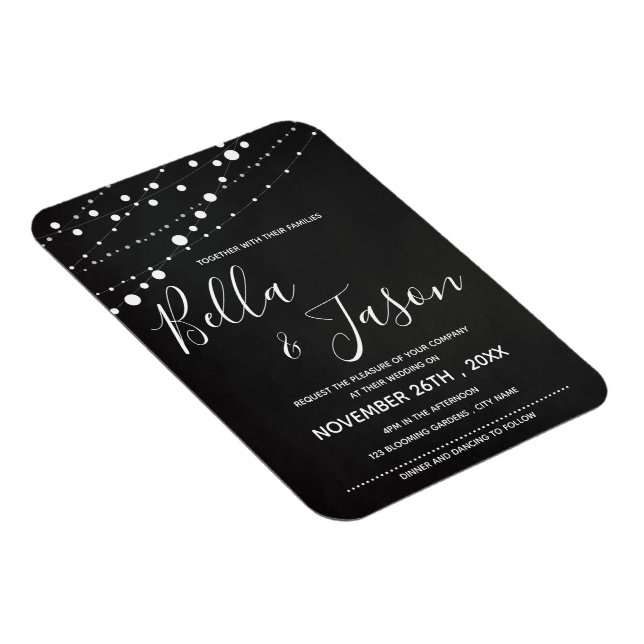 Elegant Chalkboard With String Lights Wedding Magnet (Right Side)