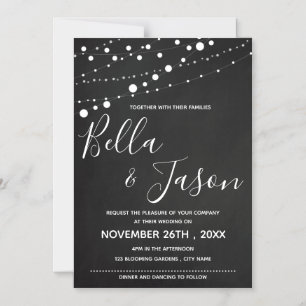 Elegant Chalkboard With String Lights Wedding Magnetic Invitation