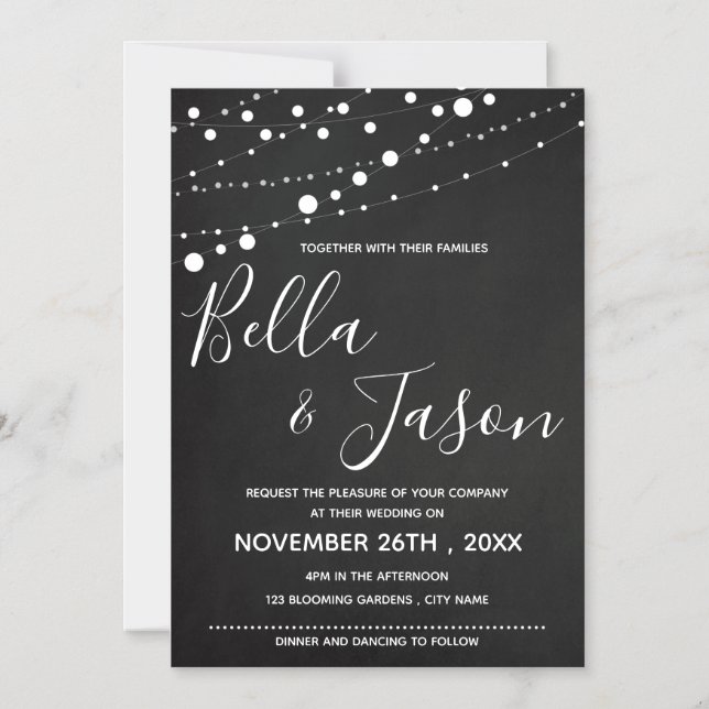 Elegant Chalkboard With String Lights Wedding Magnetic Invitation (Front)